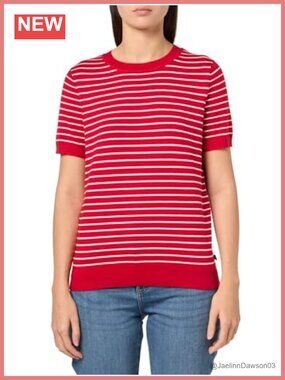 Nautica V Neck Stripe Short Sleeve Sweater